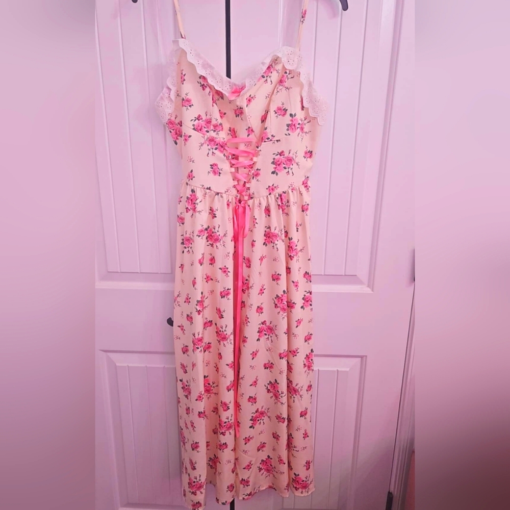 Floral Pink and Cream Maxi Dress Corset Bow Front